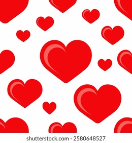 Seamless vector pattern of red hearts on a white background for packaging, fabric, wallpaper for the holidays of Valentine's Day, wedding, birthday Pro Vector