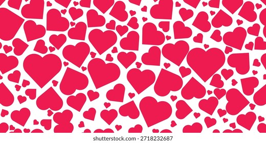 Nahtloses Vektormuster mit roten Herzen auf weißem Hintergrund. Romantischer Liebeshintergrund perfekt für Valentinstag Designs, Hochzeitseinladungen, Grußkarten, Geschenkverpackungen, Stoffdrucke, Verpackungen, Tapeten und digitale Projekte. Wiederholbares Liebesmuster für Druck- und Webanwendungen.