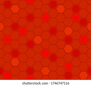 Seamless vector pattern of red honeycomb mosaic. Geometric design. Red hexagon tiles background. Print for wrapping, web backgrounds, fabric, decor, surface, packaging, scrapbooking, etc. 