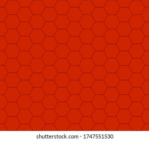 Patrón vectorial sin foco de mosaico de panal rojo. Diseño geométrico. Fondo de azulejos hexágonos rojos. Impresión para embalajes, fondos web, tela, decoración, superficie, empaque, rayado, etc. 