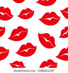 Seamless vector pattern of red lips on a white background for packaging, fabric, wallpaper for the holidays of Valentine's Day, wedding, birthday Pro Vector