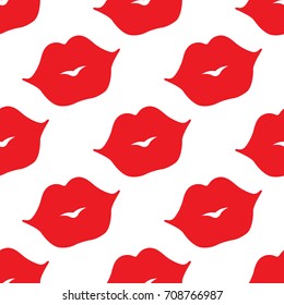 Seamless vector pattern. Red lips on white background