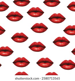 Seamless vector pattern with red lipstick lips