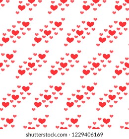 Seamless vector pattern with red and pink hearts on a white background handmade, artistic. Illustration for Valentine's Day. Beautiful tile, wrapper, cover, textile, postcard, wallpaper design.