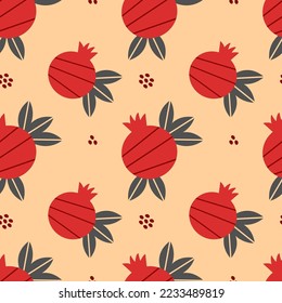 Seamless vector pattern with red pomegranates. Modern concept for fabric and paper, surface textures.