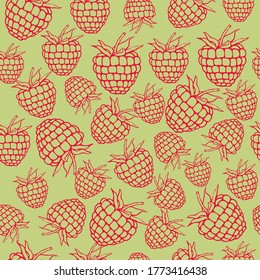 nahtlose Vektorgrafik mit roten Himbeeren auf hellgrünem Hintergrund