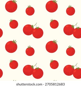 Seamless vector pattern with red ripe tomatoes, flat style. Bright isolated vegetable background for packaging, kitchen decor, fabric prints, wrapping paper, menu design and summer food projects.