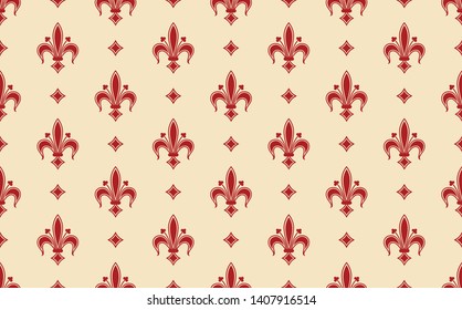 Seamless vector pattern with red Royal lilies. Decorative ornament for printing on greeting cards, invitations, wallpaper, fabric, ceramic tiles, packaging. Texture for background design.
