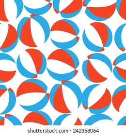 Seamless vector pattern with red, white and blue beach balls. Beach balls background. Seamless pattern with balls.