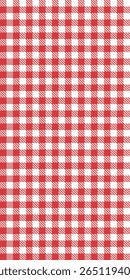 Padrão de vetor sem costura com design de cheque gingham vermelho e branco, tecido de toalha de mesa de piquenique, fundo de verão clássico, layout de tecido quadrado geométrico retro para moda sazonal e usos decorativos