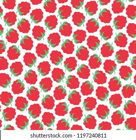 Seamless vector pattern with  Red-fruited raspberries on white background