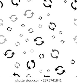 Seamless vector pattern with refresh symbols, creating a creative monochrome background with rotated elements. Vector illustration on white background