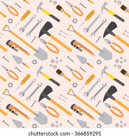 Seamless vector pattern with repair tools. Hammer and screwdriver. Axe and pliers.