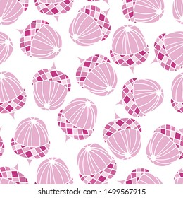 seamless vector pattern repeat of hand-drawn acorn motifs in a cheerful pink palette