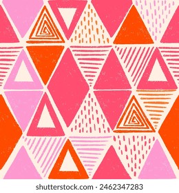 Seamless vector pattern repeat of handdrawn triangle and diamond shapes in a cheerful bright palette.