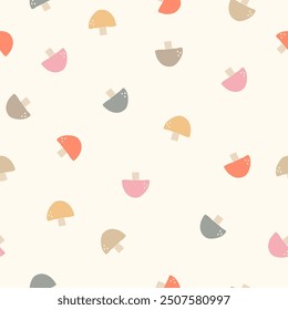 Seamless vector pattern repeat of handdrawn cute autumn mushrooms 