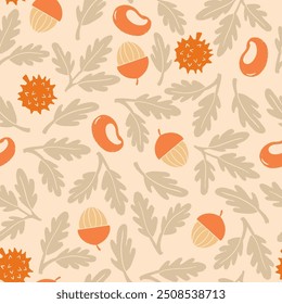 Seamless vector pattern repeat of handdrawn autumnal motifs