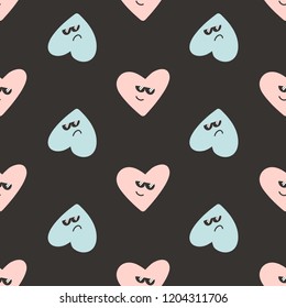 Seamless vector pattern with repeating vector cartoon hearts as symbol of love and hate.