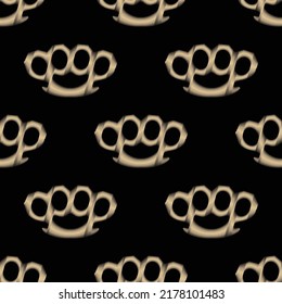 Seamless Vector Pattern. Repeating Golden Brass Knuckles. Vintage Style. Endless Texture For Textile Design. Abstract Geometrical Texture. Vector Background.