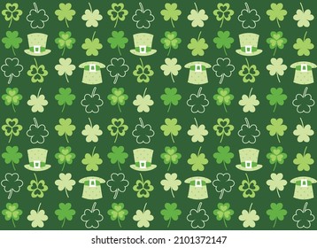 Seamless vector pattern of repeating hats, clovers, and shamrocks. This repeating pattern is perfect for a St Patricks Day background.