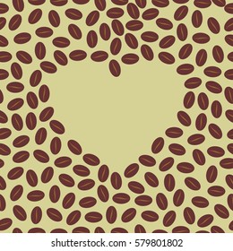 Seamless vector pattern. Repeating vector texture. Coffee beans with heart in center.