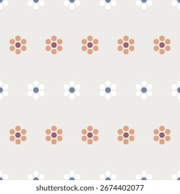 Patrón de Vector sin costuras con Formas geométricas florales retro adorno de flores mínimo pastel naranja blanco marino fondo abstracto decorativo tela de tela de tela que envuelve el diseño de Fondo de pantalla estilo retro vintage