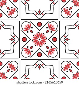 Seamless vector pattern with  retro kitchen wall tile on white background. Simple vintage home deco wallpaper design. Decorative ornate fashion textile.