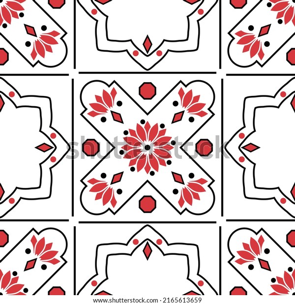 Seamless vector pattern with retro kitchen wall tile on white background. Simple vintage home deco wallpaper design. Decorative ornate fashion textile.