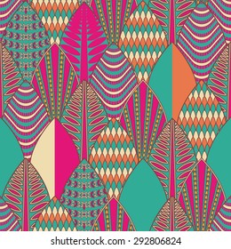 Seamless vector pattern with retro leaves in vintage style. Retro autumn background