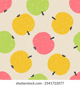 Seamless vector seamless pattern with retro style textured apples. Perfect print for card, label, textile, fabric, paper. Hand drawn illustration.