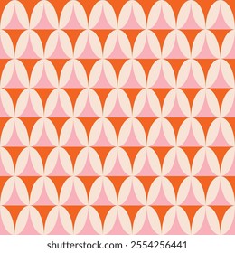 Seamless vector pattern in retro style. 1960s vibe geometric print in oink and orange colors.