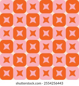 Seamless vector pattern in retro style. 1960s vibe geometric print in oink and orange colors.