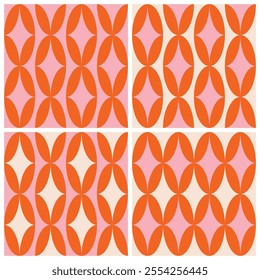 Seamless vector pattern in retro style. 1960s vibe geometric print in oink and orange colors.