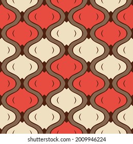 Seamless vector pattern with retro texture on brown background. Decorative repeat Moroccan wallpaper design. Mosaic grid fashion textile.