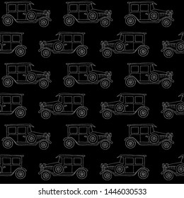 Seamless vector pattern with retro / vintage cars on black background.