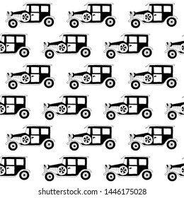 Seamless vector pattern with retro / vintage cars. Black and white, flat illustration.