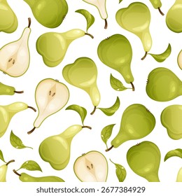 Seamless vector pattern of ripe pears. Autumn harvest concept. Perfect for a card, banner, poster, cover, and decoration for seasonal autumn holidays.