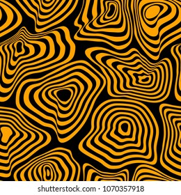 Seamless vector pattern. Ripples. Yellow on black. Isolated