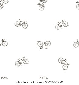 Seamless vector pattern with road bikes. Drawn by hand