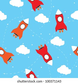 Seamless vector pattern of the rocket in space