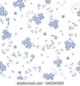 Seamless Vector pattern with romantic blue flowers for decoration, print, textile, fabric, stationery