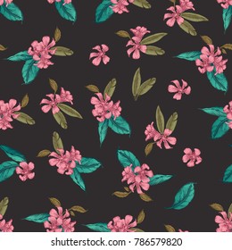 Seamless vector pattern of romantic flower on black background