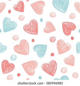 Seamless vector pattern with romantic hearts in pastel colors. Great for Baby, Valentine's Day, Mother's Day, wedding, scrapbook, surface textures.