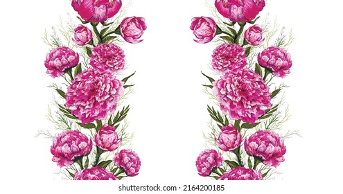 Seamless vector pattern with romantic  peony isolated on a white background. realistic flowers, sketch drawn by hand. for the design of Wallpaper, fabric, wrapping paper. vector art  illustration.