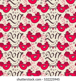 Seamless vector pattern with roosters and garland. Can be used for wallpaper, pattern fills, web page background, fabric.