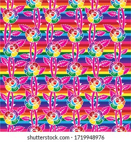 Seamless vector pattern with rose flowers and stems with leaves and thorns