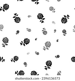 Seamless vector pattern with rose flowers, creating a creative monochrome background with rotated elements. Vector illustration on white background