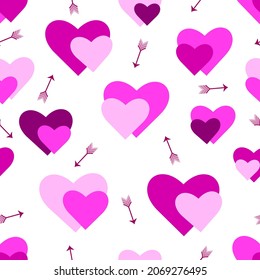 Seamless vector pattern with rose hearts and arrows