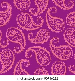 Seamless Vector Pattern. Rose Paisley On A Purple Background.