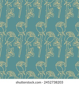Seamless vector pattern with roseflower blossoms for textile paper package art decor design endless creative 